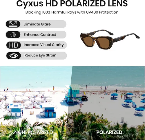 Vista 3 de Cyxus Gafas de sol polarizadas para mujer, ojo de gato, protección UV, marco de acetato irregular, ultraligero, moda para mujer