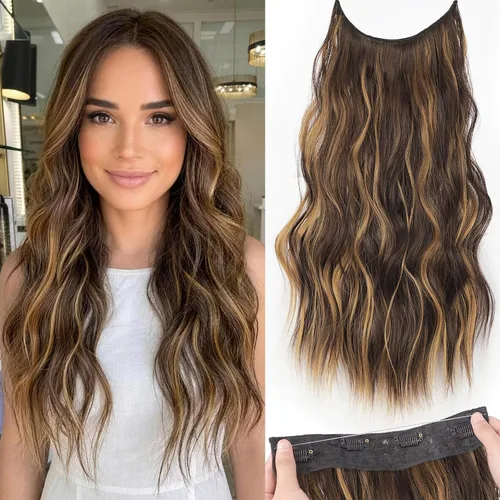 Vista 68 de KooKaStyle - Extensiones de cabello con hilo invisible, diadema transparente, ajustables, 4 clips fijadores, cabello largo y ondulado de 12