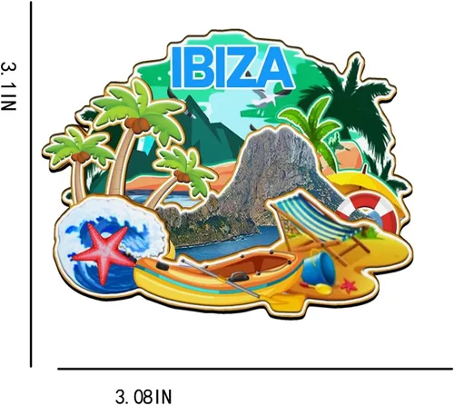 Vista 3 de Imán de madera para nevera Ibiza España España Monumentos 3D Viajes Coleccionables Recuerdos Decoración Hecho a Mano -2452