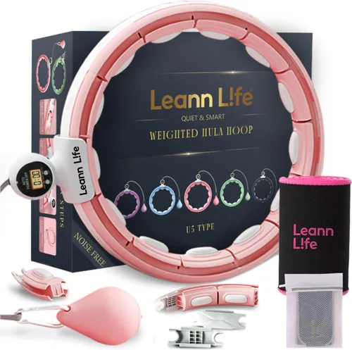 Vista 12 de Leann L!fe U5 Smart Weighted Hula Hoop with Counter –16 Knots, 28"–46" Adjustable Infinity Hoop Plus Size, Quiet Rubberized Wheels, Ab Workout