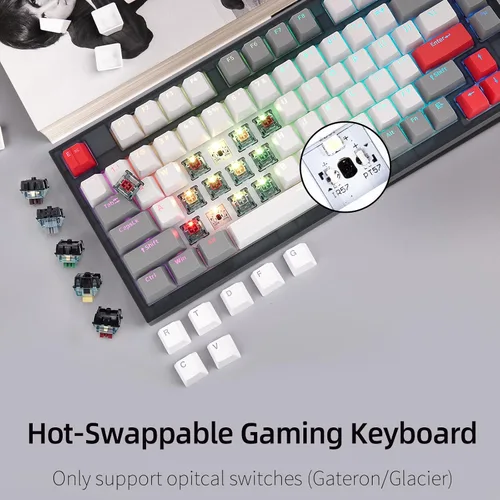 Vista 3 de SKYLOONG GK75 Teclado compacto programable para juegos, diseño TKL 75%, teclado mecánico intercambiable en caliente con cable RGB, con perilla