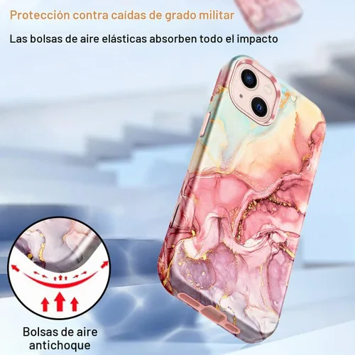 Vista 5 de CASEFIV Compatible con funda para iPhone 13, patrón de mármol 3 en 1, resistente a golpes y caídas, cuerpo completo, policarbonato duro y silicona