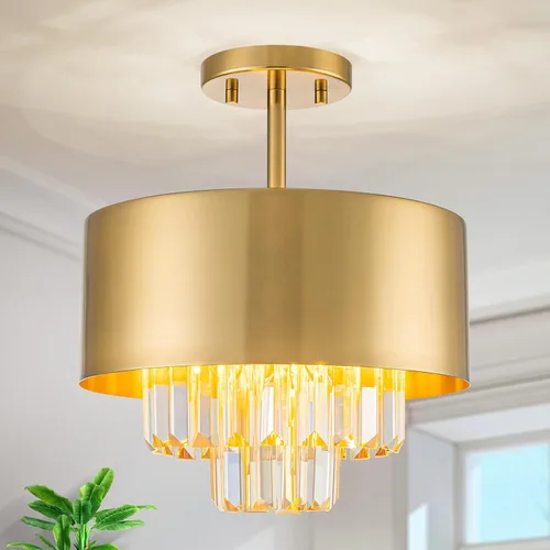 Vista 11 de LumFurn D12inch Modern Crystal Ceiling Light, 3-Light Chic Flushmount Close to Ceiling Light Fixture for Kitchen, Hallway & Bedroom, D12 x H12in
