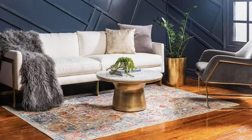 Vista 2 de Unique Loom Austin Collection Botanical, Medallion, Vintage Alfombra de área 4' 0" x 6' 0", Beige/Azul
