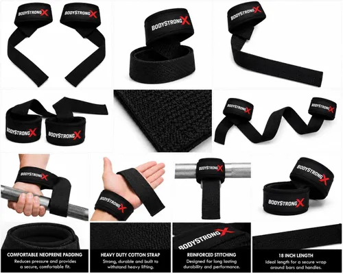 Vista 8 de Correas de muñeca para levantamiento de pesas, correas de levantamiento de algodón resistente con acolchado de neopreno para muñecas de peso muerto