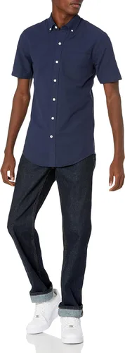 Vista 4 de Tienda Essentials Camisa Oxford de manga corta ajustada con bolsillo para hombre