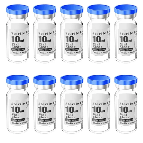 Vista 6 de 1ml 10 piezas de vial estéril vacío con tapas de plástico de aluminio desmontables, botella de penicilina de 13mm con tapón de crimpar, vial