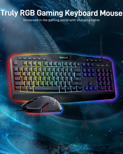 Vista 3 de Redragon Teclado y mouse programables para juegos S101 actualizados, teclado retroiluminado RGB con software, teclas de grabación macro
