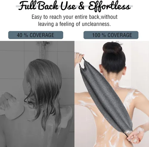 Vista 6 de Exfoliante de espalda para ducha, paño para la espalda, toalla de longitud extendida, de nailon, con correa elástica, paño de lavado para baño