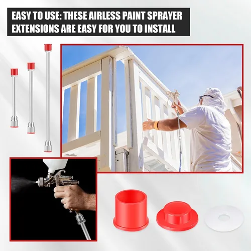 Vista 6 de 3 piezas de barra de extensión de punta de rociador de pintura sin aire para pistola de pintura sin aire con protector rojo (12, 20, 29.95 pulgadas)