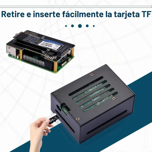 Vista 4 de GeeekPi Carcasa metálica con placa periférica N04 PCIe M.2 Key-M NVMe SSD PCIe para Raspberry Pi 5