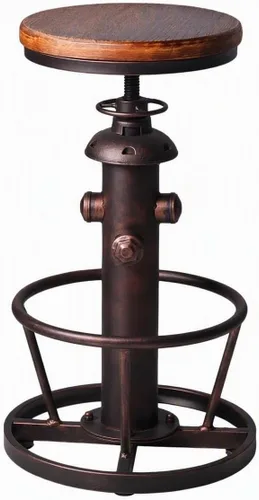 Vista 8 de Taburete de bar retro industrial giratorio para isla de cocina, 24.8-30.7 pulgadas, altura ajustable, diseño vintage de boca de incendios, taburetes