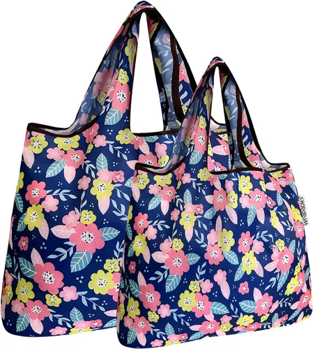 Vista 10 de allydrew Bolsas de comestibles reutilizables de nailon plegables grandes y pequeñas, juego de 2