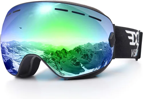 Vista 18 de EXP VISION Gafas de esquí de snowboard para hombres, mujeres y jóvenes, antiempañamiento OTG, gafas de nieve de invierno, lentes desmontables