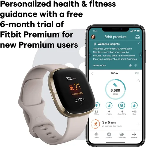 Vista 6 de Fitbit Sense Health & Fitness - Reloj inteligente con GPS, llamadas y mensajes de texto Bluetooth, frecuencia cardíaca SpO2, ECG, temperatura