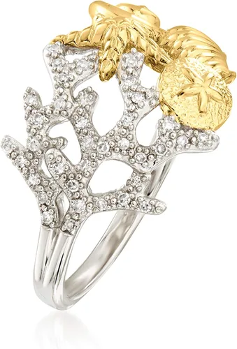 Vista 3 de Ross-Simons 0.10 ct. t.w. Diamond Sea Life Ring in Sterling Silver and 18kt Gold Over Sterling