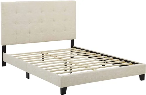 Vista 4 de Modway Melanie - Base de cama tapizada de tela capitoné, tamaño matrimonial, color beige