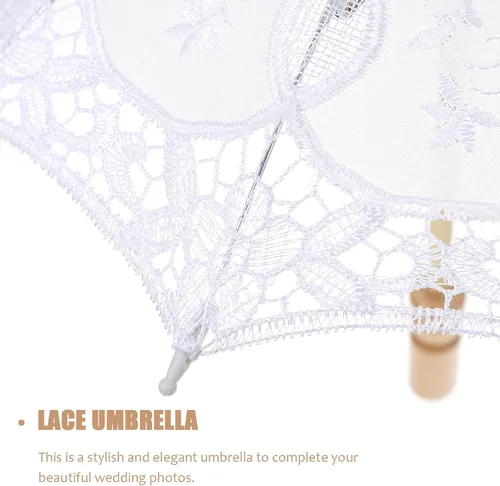 Vista 6 de Toddmomy Sombrilla de encaje, paraguas decorativo de boda, sombrilla de encaje para novia, adorno para decoración de fotos, disfraz de dama (blanco)