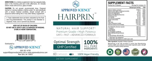 Vista 5 de Approved Science Hairprin - Promueve el crecimiento del cabello y ayuda a estimular la circulación del cuero cabelludo. 60 cápsulas veganas por