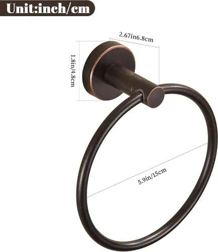 Vista 6 de BigBig Home Toallero de bronce, anillo de toalla de baño frotado con aceite, toallero de mano de baño, colgador de pared rústico de granja