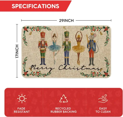Vista 3 de Artoid Mode Felpudo de Cascanueces en Acuarela Feliz Navidad, Alfombra de Invierno de Perfil Bajo Tapete Intercambiable para Interiores y Exteriores