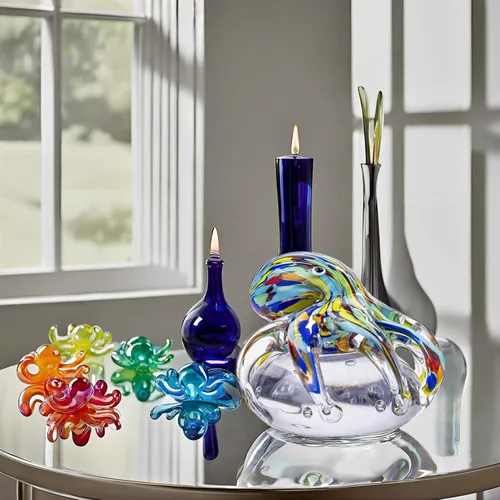 Vista 8 de Figura de pulpo de cristal soplado a mano en bola de cristal, coleccionable de criatura marina hecha a mano, pisapapeles y decoración de acuario