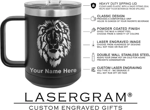 Vista 6 de LaserGram Taza de café aislada al vacío de 15 onzas, cabina de camión, grabado personalizado incluido (negro)