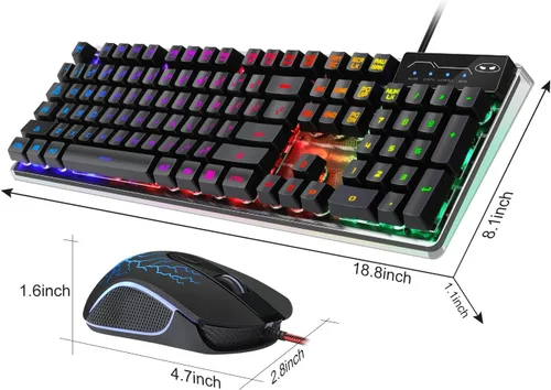 Vista 8 de Combo de teclado y mouse para juegos, teclado con retroiluminación LED RGB K1 con cable con 104 teclas para computadora, PC, teclado