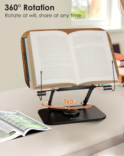 Vista 7 de aboutool - Soporte ajustable para libros con base giratoria de 360° y clips de página, soporte plegable para libros de cocina, soporte para libros