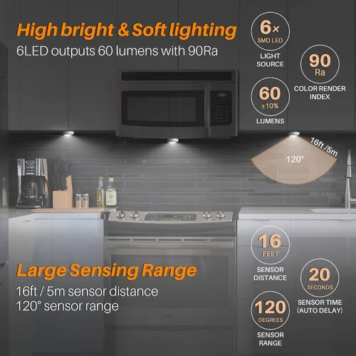 Vista 2 de STAR-SPANGLED Paquete de 3 luces con sensor de movimiento de 2.8 pulgadas para interiores, funciona con pilas AAA, luz LED para pegar en escaleras
