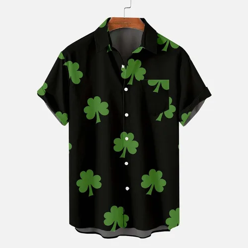 Vista 4 de Qinnyo Camisa del Día de San Patricio para hombre, divertida camiseta con botones, manga corta, con solapa, informal, de verano, tropical, playa, 5X