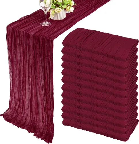 Vista 9 de Pack de 12 caminos de mesa de estopilla de 35x72 pulgadas, bohemio, de gasa, rústico, tela de queso, camino de mesa largo romántico para boda Azul