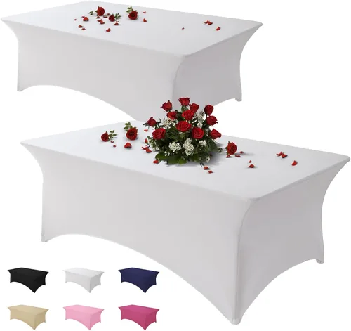 Vista 9 de Famstar Paño de Mesa Negro de 4 Pies de Elastano, Paño de Mesa Ajustado para Mesas Rectangulares, Fundas Elásticas Lavables Sin Arrugas