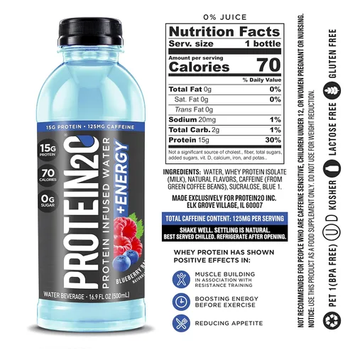 Vista 5 de Protein2o Paquete variado de agua con infusión de proteína de suero de leche y energía (botella de 16.9 onzas)