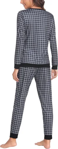 Vista 5 de Ekouaer Conjunto de ropa interior térmica de maternidad y lactancia, conjunto de pantalones largos de punto a rayas, capa base superior e inferior