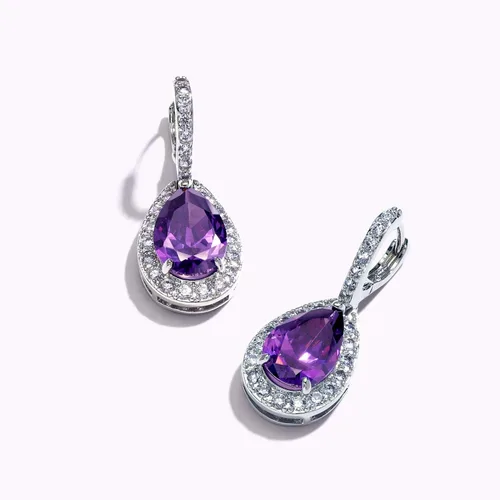 Vista 8 de Juego de joyas nupciales de 7 a 15 quilates, estilo vintage, halo de circonita cúbica AAA, circonita cúbica, aretes de gota a presión, lágrima