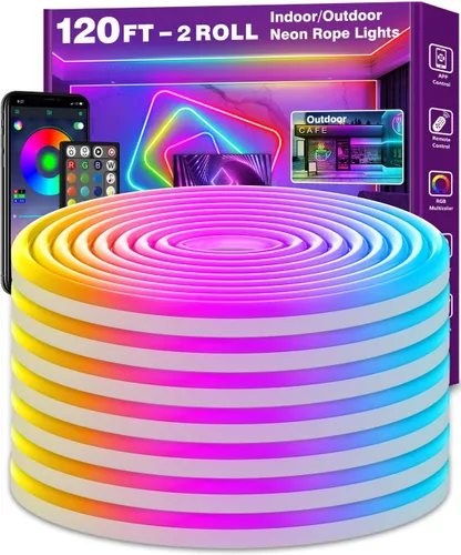 Vista 8 de LETIANPAI Luces de Cuerda de Neón de 15 Pies, Luces de Cuerda LED Flexibles con Control por App/Control Remoto, Múltiples Modos de Sincronización