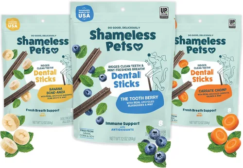 Vista 20 de Shameless Pets Golosinas Dentales para Perros, A Cluck A Day - con Apoyo Digestivo para Limpieza de Dientes y Aliento Fresco - Huesos Masticables