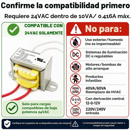 Vista 2 de Transformador de 120V a 24V, 10VA/0.416A AC/AC, fusible térmico