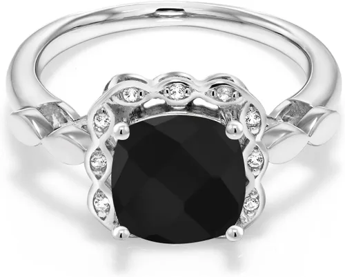 Vista 18 de Gem Stone King Anillo de compromiso de plata de ley 925 de 0.315 in con piedra natal y zafiro blanco creado Anillo de compromiso de boda