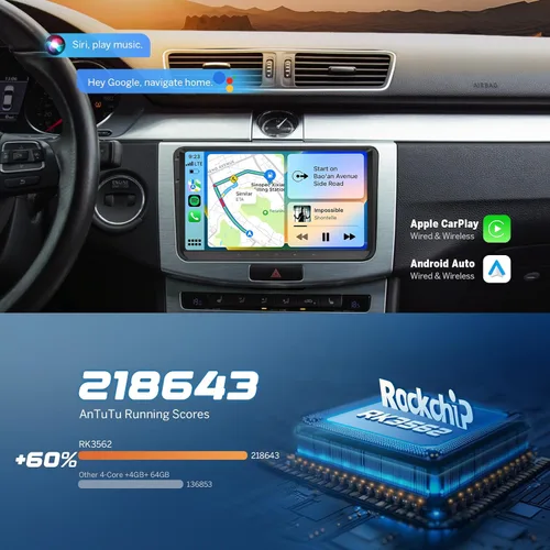 Vista 6 de Eonon Android 14 Estéreo de auto para Volkswagen Golf Passat SEAT Skoda, Unidad principal táctil CarPlay Android Auto de 9'' con DSP, Bluetooth