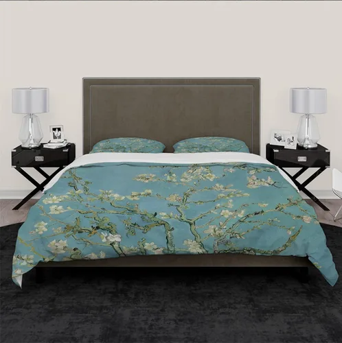 Vista 3 de Funda de edredón botánica floral, 2 fundas de almohada, sin sábanas con cierre de cremallera, comodidad Van Gogh estética, juego de ropa de cama