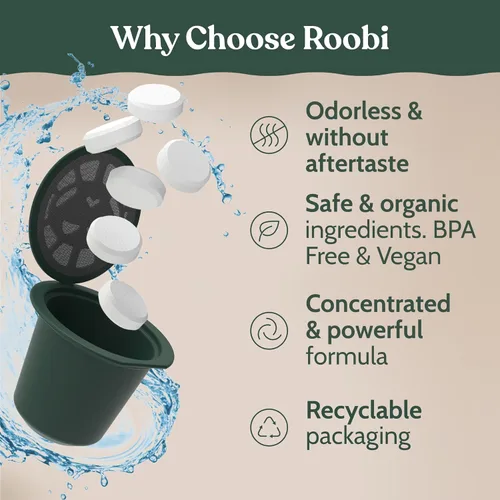 Vista 6 de Roobi Cápsulas de limpieza compatibles con Nespresso. Incluye 1 cápsula reutilizable y 12 tabletas de limpieza. Especialmente formuladas