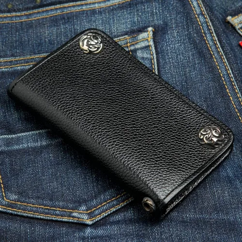 Vista 5 de Billetera mediana de cuero de vaca genuino, Negro, L, Cartera