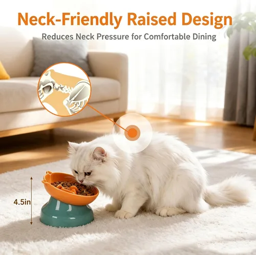 Vista 3 de Ceramic Slow Feeder Cat Bowl, 15-Degree Tilted Non-Slip Orange