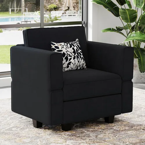 Vista 24 de Belffin - Sofá modular de terciopelo con asientos de almacenamiento, sofá de 3 plazas para sala de estar, color negro
