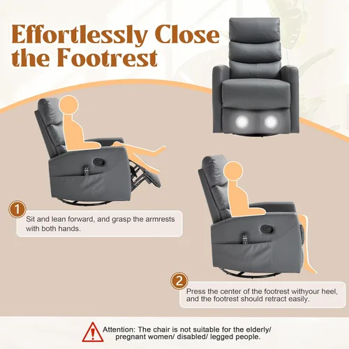 Vista 7 de Luxlen Manual Swivel Rocker Recliner Chair with Massage, Overstuffed Recliner Glider with Vibration Massage and Heat for Nursery, Living Room gris