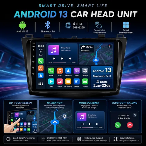 Vista 7 de Radio estéreo de coche para Mazda 3 2010 2011 2012 2013-9 pulgadas (1280 x 800) pantalla táctil con Carplay inalámbrico y Android Auto GPS WiFi
