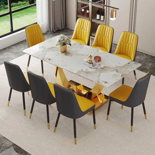 Vista 66 de Mesa de comedor moderna para mesa de comedor de mármol sintético de 4/6, 63 pulgadas, mesa de cocina rectangular, mesa de cocina y comedor de fácil