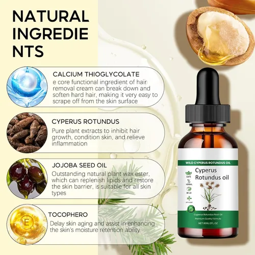 Vista 3 de Aceite natural Cyperus Rotundus orgánico para depilación, reduce el crecimiento del vello corporal, apoya la humedad de la piel, adecuado para todo